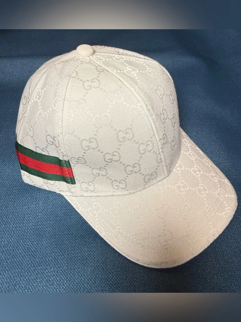 G G logo monogram Canvas Baseball Hat cap with Web Stripe in pristine white new
